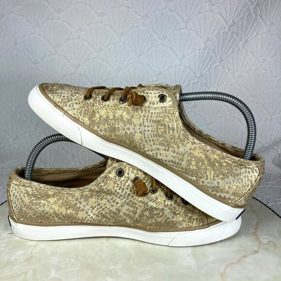 Sperry Top Sider Shoes Womens Size 8.5 Metallic Gold Seacoast Python Sneakers - Picture 10 of 12